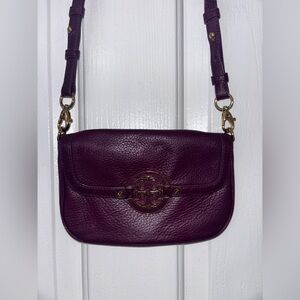 Tory Burch plum leather crossbody clutch purse
